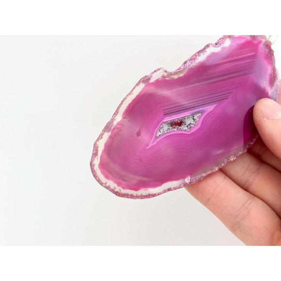 Pink Agate Sliced Geode Crystal Freeform Shaped Large Gold T Vintage Pendant - Picture 8 of 13